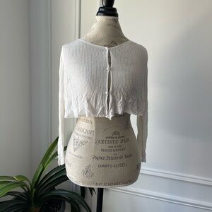White Button-Back Cropped cardigan Top